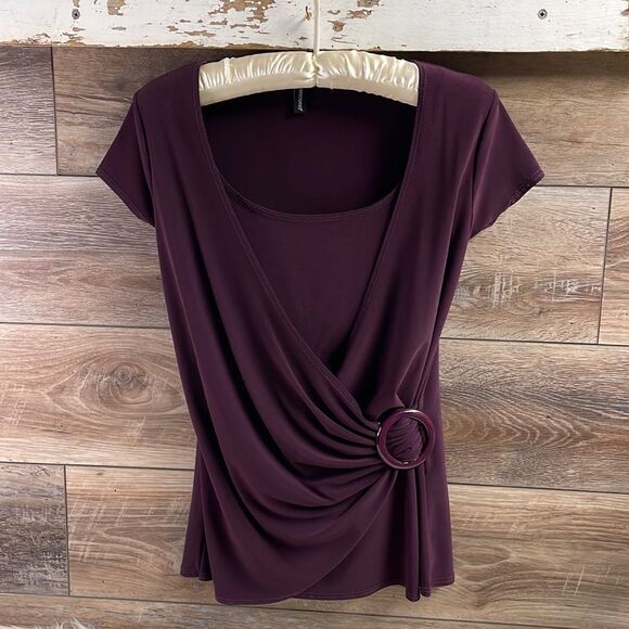 Jason Maxwell Ladies Drape Cinched Blouse, Size Medium, Plum Purple - Picture 2 of 8